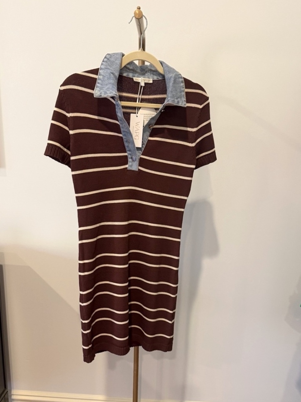 Striped dress with denim collar